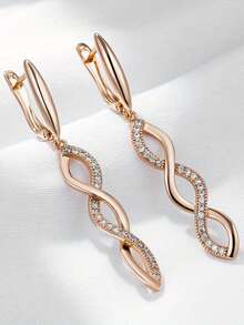 1 Pair Fashionable & Elegant Long Earrings, Luxurious Interwoven Design. The Elegant Earring Combination Is Made Of Zirconia, Suitable For Daily And Holiday Wear, A Perfect Gift For Her - Rose Gold - View 2