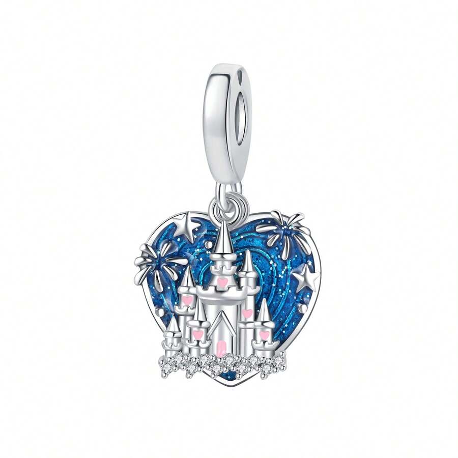CYMYSS 1pc Exquisite Dreamy Cubic Zirconia Inlaid Heart-Shaped Castle Pendant, Women's Jewelry Gift For Valentine's Day/Birthday