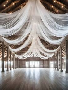 1件/2件装白色婚礼薄纱帘，悬挂式薄纱帘，婚礼背景装饰，舞台装饰网，生日新娘礼物拍照背景，适用于婚礼、生日、订婚及室内/室外活动 - 白色 - 查看 4