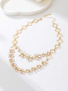 轻盈白色镂空双层花朵项链，优雅波西米亚风，情人节礼物 - 白色 - 查看 5