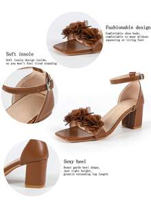 Giày sandal cao gót hở mũi, mũi vuông, đế dày dành cho nữ, thiết kế kiểu Pháp với họa tiết hoa, thanh lịch, đa năng, phù hợp với trang phục mùa hè. - màu nâu - Xem 10