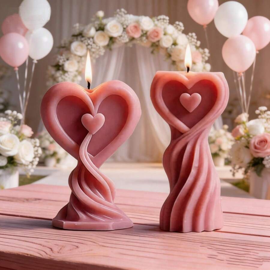Nordic Style Heart-Shaped Candle Silicone Mold - Spiral Column Candle Mold - Valentine's Day Heart-Shaped Candle Mold - Wedding Candle Mold - DIY Wax & Plaster Mold - Love - View 1