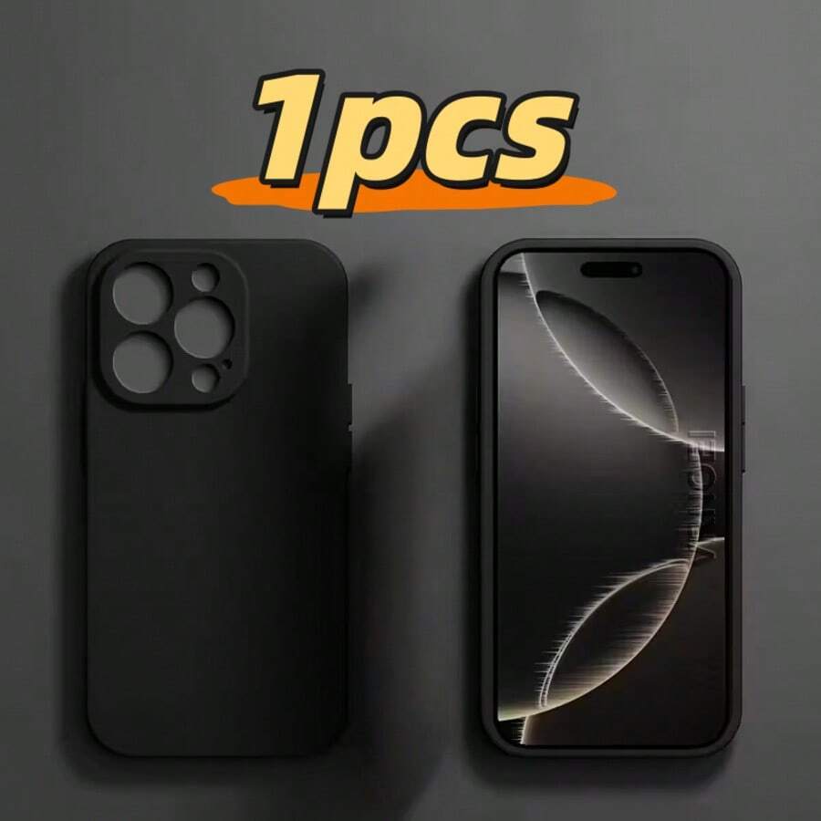 1pc Black Shockproof Phone Case, Compatible With IPhone 17 Pro Max/17 Pro/17/16/16e/16 Pro/16 Pro Max/16 Plus/15/15 Pro/15 Pro Max/14 Max/14 Plus/14 Pro Max/TBD Model Series Smartphones, TPU Phone Case - One - View 1