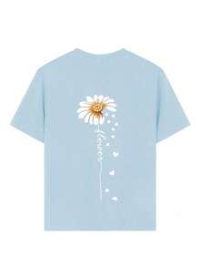Tween Girls' Casual Graphic Print Crew Neck Short Sleeve T-Shirt, Summer Top - Baby Blue - View 5