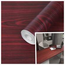 1 Roll Red Wood Grain Wallpaper, Waterproof Removable Contact Paper, Imitation Wood Plank For Bedroom, Bathroom, Kitchen Wall, Furniture, DIY Vinyl Wallpaper, 17.7inX39.3in/118.1in/196.8in - Red - View 6
