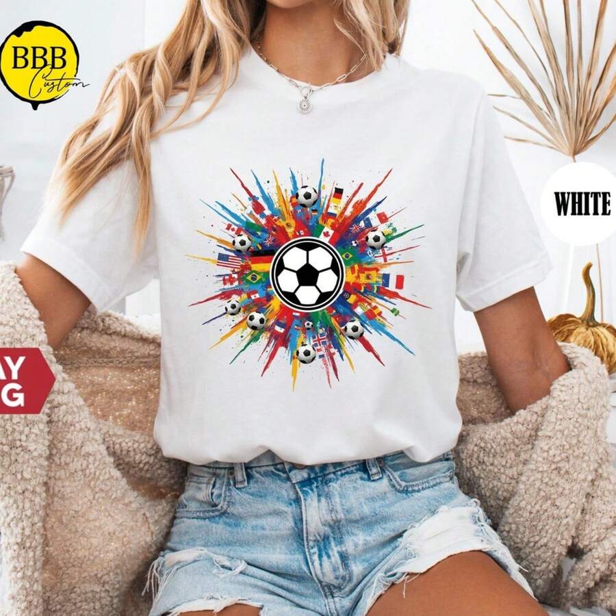 International Soccer Flags Shirt_ Soccer Fan Tee, Country Flag Football Gift - trắng - Xem 1