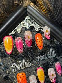 10pcs Handmade Pink Almond Shaped Artificial Nails Set, Includes 4 Sizes Removable And Reusable, Suitable For Holiday, Daily, Party, Gathering And Other Occasions, Comes With Jelly Glue And Nail File - Hot Pink - View 7