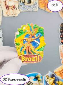 1 pièce Aimant de réfrigérateur en résine 3D avec scène du Brésil, danseuse de carnaval, statue du Christ à Rio. Souvenir de voyage créatif et populaire. Décoration de maison et cuisine, artisanat, cadeau de festival - Taille Unique - Voir 12
