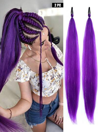 Synthetische paardenstaart haarextensie, kleurrijk lasergevlochten haar, dreadlocks, lange paardenstaart haarstuk met gouden draad, regenboogkleurige gevlochten pruik