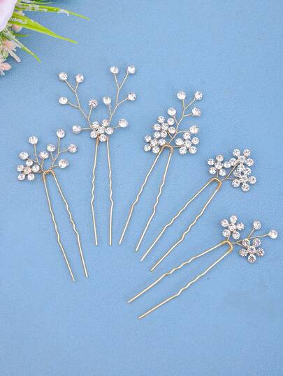 5pcs/Set Women's Fashion Rhinestone Decorated Bridal Hair Clips, Bohemian Style Decor