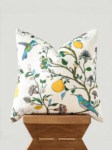 Capa de almofada decorativa floral (1 peça), em veludo, com estampa de flores silvestres. Ideal para decoração de sofá e cama em estilo casa de campo. - Branco - Ver 4