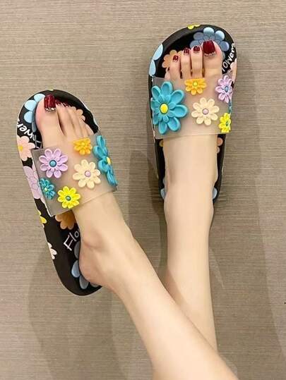 Soft Bottom Non-Slip Bathroom Slippers With Cute Flower Design, Suitable For Indoor And Outdoor Wear