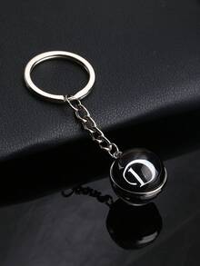 26pcs Alphabet Glass Ball Keychain, Time Gem Double-Sided Pendant Keyring, Metal Key Chain Accessory, Small Gift - Black - View 30