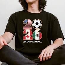 World Cup 2026 T Shirt USA Canada Mexico Soccer Graphic Tee - Black - View 1