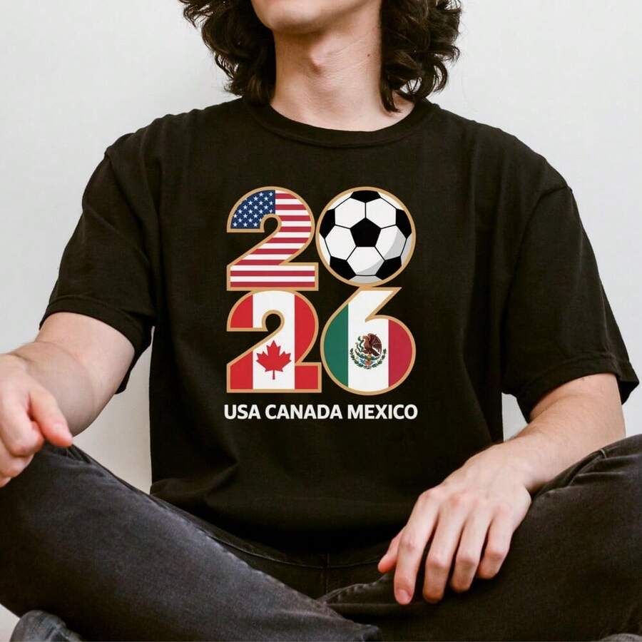World Cup 2026 T Shirt USA Canada Mexico Soccer Graphic Tee - Black - View 1