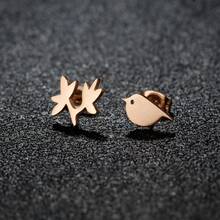 1 par de pendientes de poste con diseño de rama y pájaro de acero inoxidable, pendientes simples de animal y pájaro como regalo de joyería - 139 - Ver 8