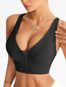1pc Women's Yoga Sexy Backless Criss-Cross Hollow-Out Sports Bra Camisole With Chest Pads, Can Be Worn Outerwear - Black - View 4