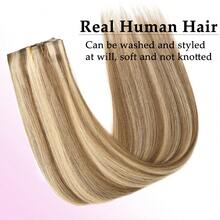 115g Bộ 7 lọn tóc nối kẹp liền mạch bằng tóc thật, dệt sát da, highlight vàng, giúp tăng độ dày cho tóc. - S14/613 - Xem 7