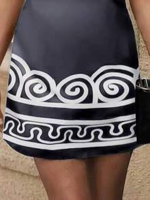 Women's Casual Printed Short Sleeve Dress, Summer Elegant - Grey - View 6