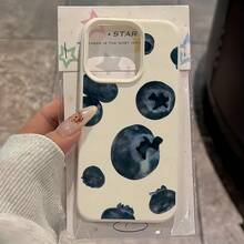 1个白色荔枝纹理哑光极简镜头保护手机壳，蓝莓图案马赛克设计，兼容 16 Pro Max、17/16/15/14 Plus、13/12/11、Air系列 - 彩色 - 查看 2