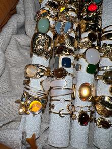 Bộ 9/6 chiếc nhẫn kim loại kiểu dáng và màu sắc ngẫu nhiên, hình học bất đối xứng, phóng đại, phù hợp cho nữ giới, các cặp đôi, chị em gái, đi nghỉ mát, hẹn hò, đeo hàng ngày, đám cưới, làm quà tặng cho mẹ, chị em gái. - Nhiều màu - Xem 2