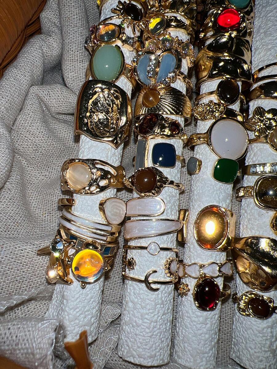 Bộ 9/6 chiếc nhẫn kim loại kiểu dáng và màu sắc ngẫu nhiên, hình học bất đối xứng, phóng đại, phù hợp cho nữ giới, các cặp đôi, chị em gái, đi nghỉ mát, hẹn hò, đeo hàng ngày, đám cưới, làm quà tặng cho mẹ, chị em gái.