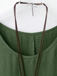YFY Women's Casual Western Style Solid Color Round Neck Long Sleeve Flared Cuff Shirt, Soft & Lightweight Polyester Fabric, Suitable For Spring/Summer Everyday Wear & Loungewear - Army Green - View 3