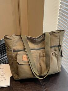 1pc Casual Tote Bag, Japanese Style Minimalist Large Capacity Shoulder Bag, Handbag, Book Bag, Student Bag - Multicolor - View 14