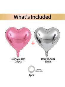 21pcs/Set, Pink, Rose Gold, Silver, Purple, Fuchsia, Green, Blue, Mixed Color, Red Heart Foil Balloons And Ribbons, Suitable For Valentine's Day, Wedding, Bridal Engagement, Party, Anniversary Decor, Wedding Decoration, Mother's Day Decor - Red - View 13