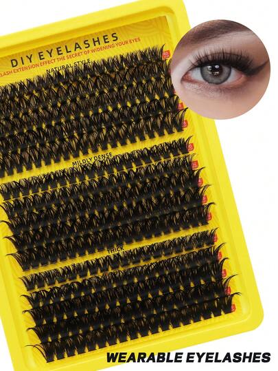 15 filas de pestañas postizas falsas gruesas, pestañas postizas individuales segmentadas 60D 80D 100D adecuadas para uso diario, esenciales para principiantes en maquillaje, grupos de pestañas