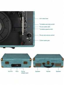 DIGITNOW 3-Speed Portable Bluetooth Player With Built-In Speakers, Supports Bluetooth, RCA Output, 3.5mm Aux-In And Headphone Connection And MP3, Mobile Phone Music Playback - Màu xanh lam - Xem 7