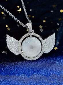 1 pièce Collier pendentif photo personnalisé, collier pendentif design ailes d'ange personnalisé, style unisexe paillettes or/argent vintage minimaliste décontracté Y2K années 2000, convient pour les couples, les amis, la famille, les animaux de compagnie en tant que cadeau personnalisé unique pour l'anniversaire, la fête des pères, la fête des mères, le mariage - Multicolore - Voir 6