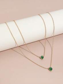 1件时尚百搭精致小巧锁骨链，水滴鹅蛋椭圆形水晶吊坠叠戴项链，女士款 - 金色 - 查看 2