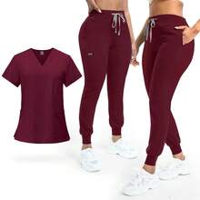 Fashionable Summer Scrubs Doctors & Nurses Washable Work Clothes Hospital & SPA Employees - Unisex Design Comfort - 黑色 - 查看 5