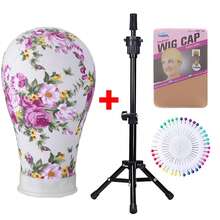 Cabeza de maniquí de lienzo suave con soporte de trípode de 22" para exhibición de peinados, cabeza de entrenamiento DIY para hacer pelucas - Ver 16