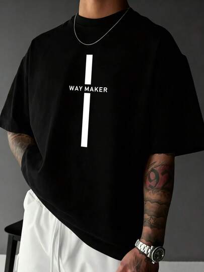 Men's Casual Loose Letter Print Short Sleeve T-Shirt, Comfortable And Suitable For Outdoor Sports, Running, And Daily Casual Wear