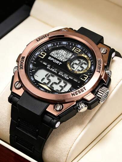 新款男士多功能电子手表，运动型，夜光大表盘，时尚电子手表，具有7种夜光颜色和2种照明模式