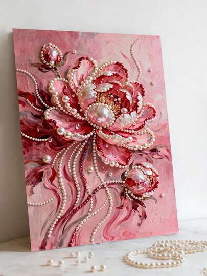 [In phẳng 2D] Bộ tranh hoa hồng đính ngọc trai - Tranh khảm ngọc trai thủ công tự làm, hoàn hảo cho trang trí nhà cửa, trang trí nhà mới, đồ thủ công tự làm và quà tặng ngày lễ (Không khung)