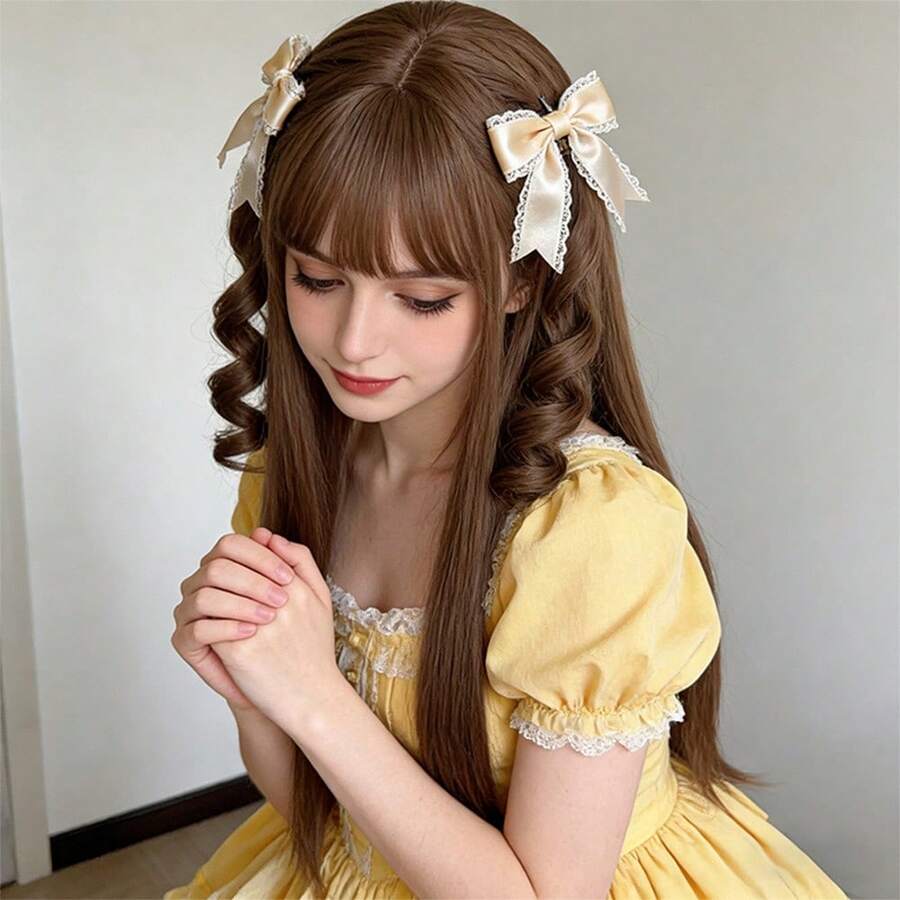 Peluca de estilo Lolita con diadema de doble coleta de alto nivel para cosplay, peluca de anime linda con cabello largo y rizado para Halloween