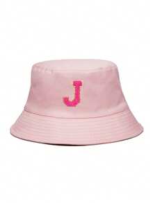 1pc A-Z Letter Print Sun Hat, Kids Bucket Hat Unisex Beach Hat UV Protection - Pink - View 7