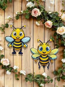 2 piezas Decoración de pared de abeja de dibujos animados vibrante, hermosa y linda decoración de pared de animales, decoración de arte de metal duradero para exteriores, adecuada para la embellecimiento del jardín en primavera/verano - Amarillo y negro (2 piezas) - Ver 9