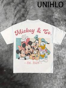UNIHLO Disneyland  Print  Summer Casual Versatile Pure Cotton T-Shirt Suitable For Any Place - 白色 - 查看 4