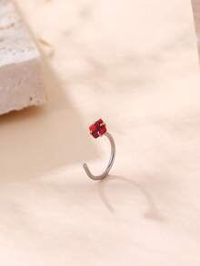 1pc White Square, 1pc Red Square, 1pc White Heart Shaped Shiny Cubic Zirconia Nose Rings, Stainless Steel C-Shape Nose Piercing Studs, Minimalist Fashion Party Wear Gift For Women - Simplicity - View 5