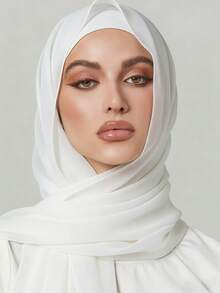 2pcs Women Scarf Headband Set, Versatile Underlay Cap Combo, Hijab, Middle East Abaya Matching, Elastic Underlay Cap, Chiffon Scarf & Cap Set, Casual Outfit - White - View 2
