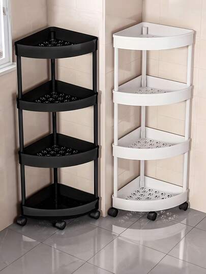 Wheeled Storage Cart, Compact Corner Organizer Rack, Made Of Sturdy Plastic, Foldable Assembly Required, No Power Needed, Suitable For Kitchen, Living Room, Bedroom, Office, Commercial Bathroom And Shower, Multi-Function Storage Basket