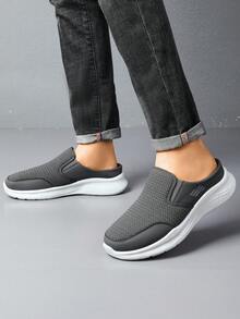 Giày lười nam thoáng khí bằng lưới, giày casual đế mềm nhẹ, giày vải kiểu Bắc Kinh không gót có thể tháo rời. - Xám - Xem 5