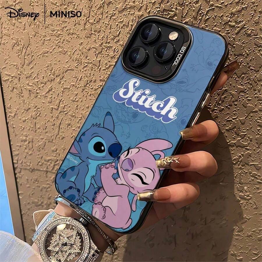 Ốp điện thoại Disney Lilo & Stitch thiết kế hình cặp đôi Stitch & Angel, phù hợp với iPhone 17/17 Pro/17 Pro Max/17 Air/16/15/14/13/12/11/X Series. Ốp iPhone 17 Pro Max, Ốp iPhone 17 Pro, Ốp iPhone 17. Quà tặng Giáng sinh cho bạn gái. - màu đen - Xem 1