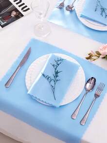 8pcs/4pcs Set Blue Satin Napkins - 30x30cm Square Satin Napkins - Soft Reusable, Suitable For Weddings, Parties, Mother's Day, Valentine's Day, Graduation, Luncheons, Restaurant Decor - Baby Blue - View 3