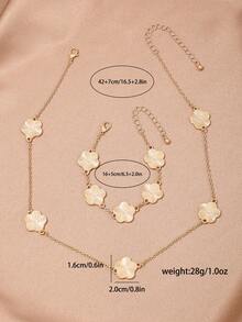 2pcs Elegant Jewelry Set, Metal Five-Petal Flower Necklace And Bracelet, Simple Design, Suitable For Daily Wear, Parties, Spring/Summer New Arrival, Commuting - Yellow Gold - View 5