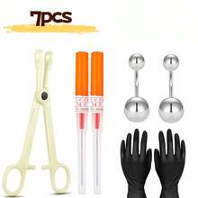 Kit de perforación de pezón o kit de perforación de ombligo - Agujas de perforación y set de pinzas de acero inoxidable 14G - Ver 12